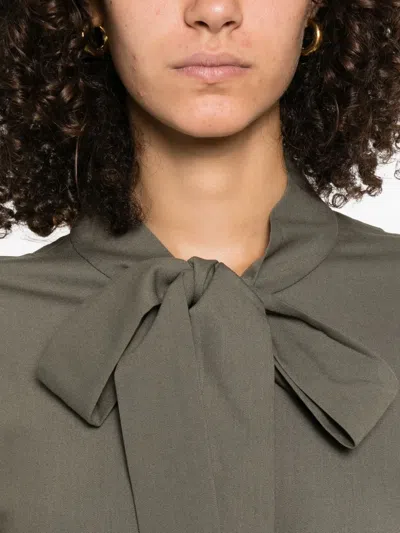 Self-portrait Bow-neck Long-sleeve Blouse In Green