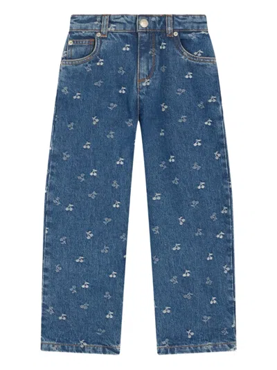 Bonpoint Cherry Embroidery Jeans In Blue
