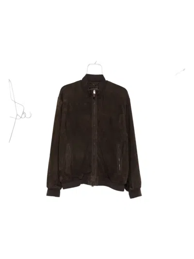 Canali Suede Bomber Jacket In Brown