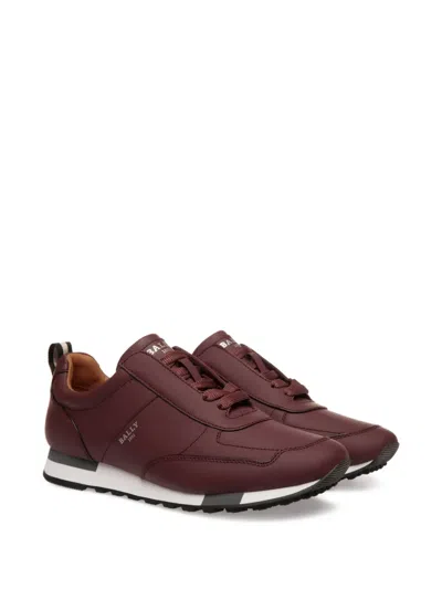 Bally Leather Logo Sneakers In Burgundy