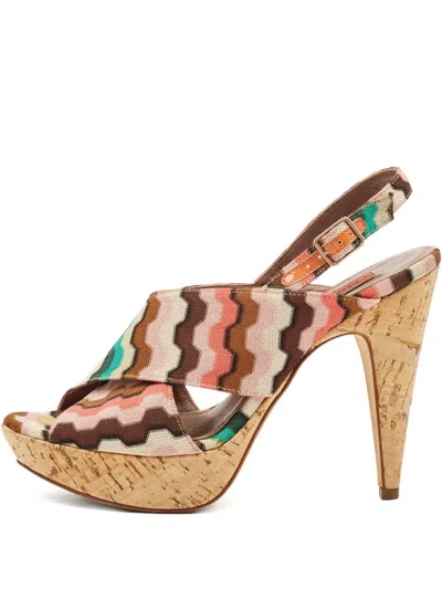 Pre-owned Missoni 130mm Wave Pattern Cork Platform Sandals