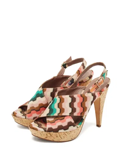 Pre-owned Missoni 130mm Wave Pattern Cork Platform Sandals