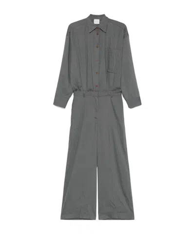 Alysi Pinstriped Long Jumpsuit In Gray