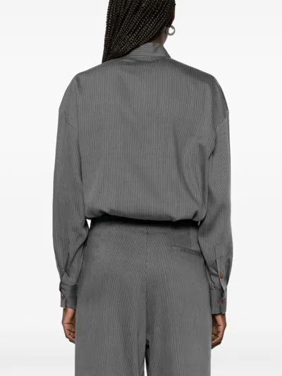 Alysi Pinstriped Long Jumpsuit In Gray
