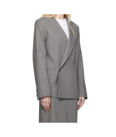 Loulou Studio Elastic Twill Blazer In Gray