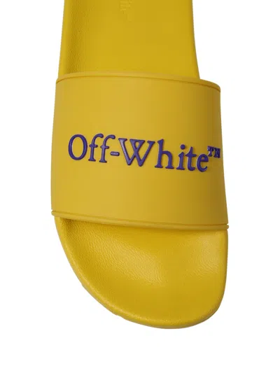 Off-white Bookish Logo Embossed Slip-on Slides In Yellow