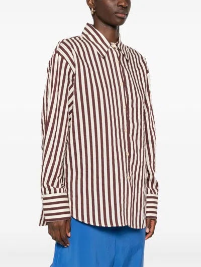 Alysi Cotton Blend Striped Shirt In Brown