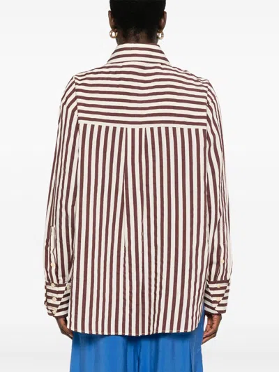 Alysi Cotton Blend Striped Shirt In Brown