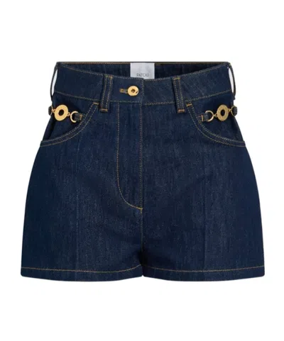 Patou Signature High-waist Denim Shorts In Blue