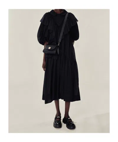 Simone Rocha Petal Sleeve Ruffle Dress In Black