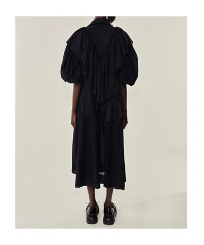 Simone Rocha Petal Sleeve Ruffle Dress In Black