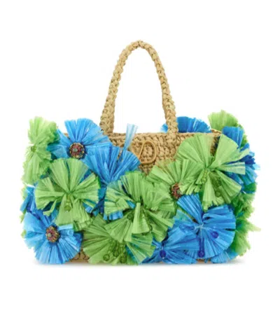 Valentino Borsa A Mano Vlogo Signature In Rafia Decorata Donna
