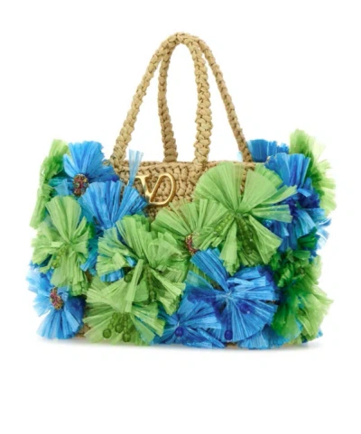 Valentino Borsa A Mano Vlogo Signature In Rafia Decorata Donna