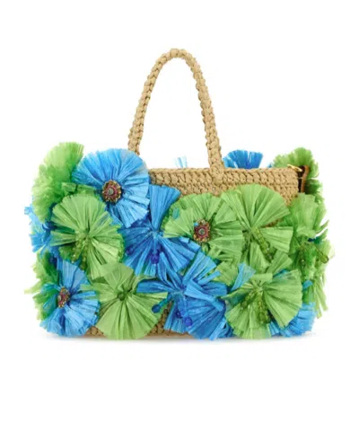 Valentino Borsa A Mano Vlogo Signature In Rafia Decorata Donna