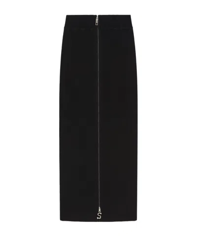 Sportmax Ribbed High Waist Midi Skirt With Slit In Brown