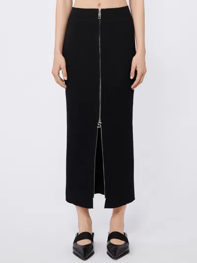 Sportmax Ribbed High Waist Midi Skirt With Slit In Brown