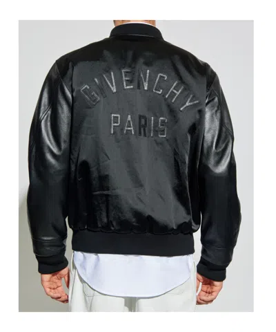 Givenchy Men Cotton And Nylon Jacket With Leather Sleeves In Black