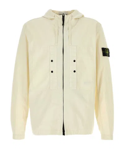 Stone Island Giubbino In Cotone Stretch Avorio Uomo In Neutral
