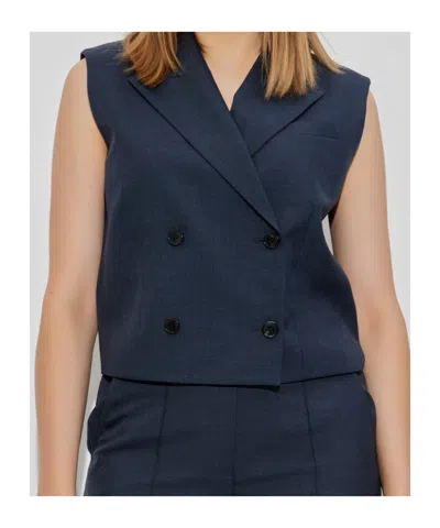 Theory City Twill Peak Double-breasted Vest In Blue