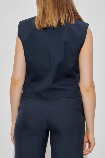 Theory City Twill Peak Double-breasted Vest In Blue