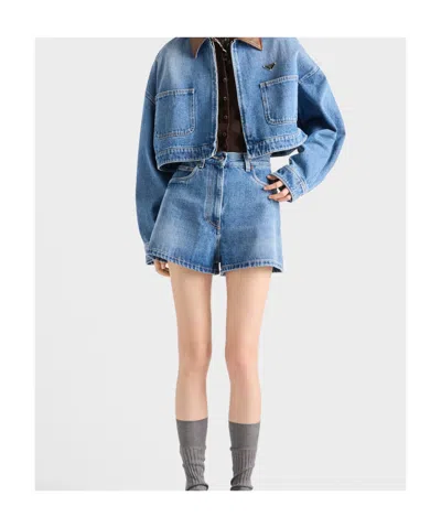 Prada High-rise Patch-pocket Denim Shorts