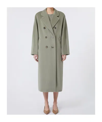 Max Mara Madame Wool Blend Double Breast Coat In Green