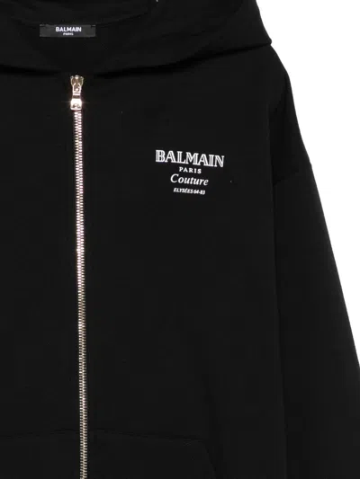 Balmain Logo-print Zip-up Hoodie In Black