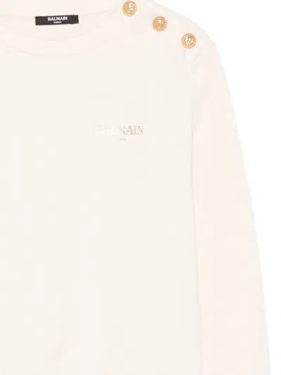 Balmain Kids Long-sleeved Crewneck Sweatshirt In White