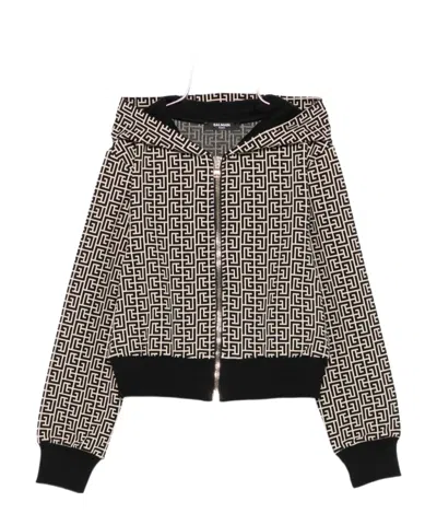 Balmain Monogram-pattern Zip-up Hoodie In Multi