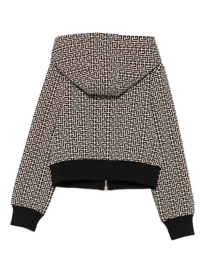 Balmain Monogram-pattern Zip-up Hoodie In Multi