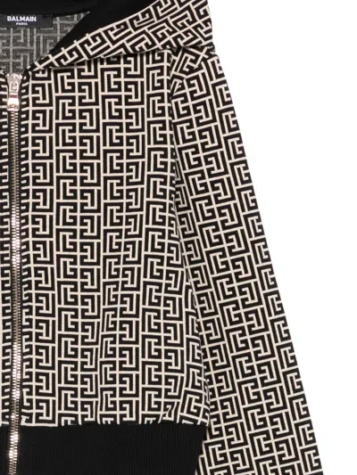 Balmain Monogram-pattern Zip-up Hoodie In Multi