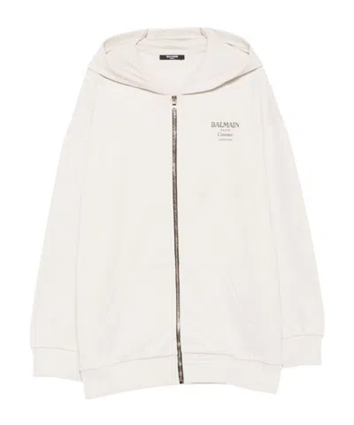 Balmain Logo-print Zip-up Hoodie In White