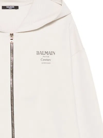 Balmain Logo-print Zip-up Hoodie In White