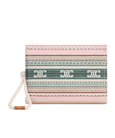 Celine Thais Pouch In Striped Textile With Triomphe