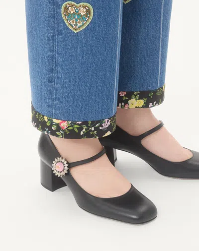 Valentino Leather Block Heel Pumps With Embellished Detail