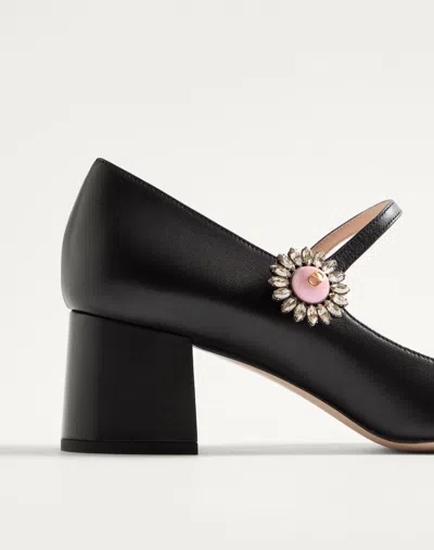 Valentino Leather Block Heel Pumps With Embellished Detail