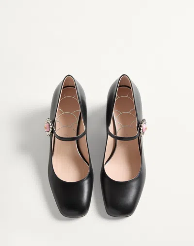 Valentino Leather Block Heel Pumps With Embellished Detail