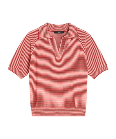 Weekend Max Mara Cotton Stripe Open Polo Shirt In Red