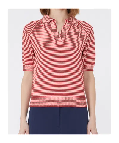 Weekend Max Mara Cotton Stripe Open Polo Shirt In Red