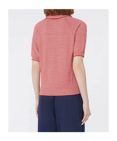 Weekend Max Mara Cotton Stripe Open Polo Shirt In Red