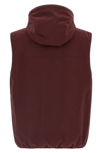 Brunello Cucinelli Hooded Vest With Elastic Hem And Side Zipper Pockets In Burgundy