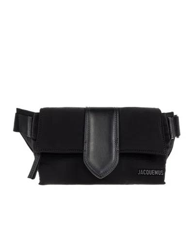 Jacquemus The Bambino Flap Bum Bag In Nylon With Smooth Leather Details In Black
