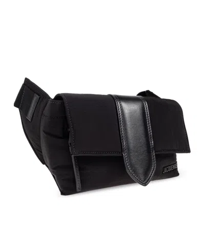 Jacquemus The Bambino Flap Bum Bag In Nylon With Smooth Leather Details In Black