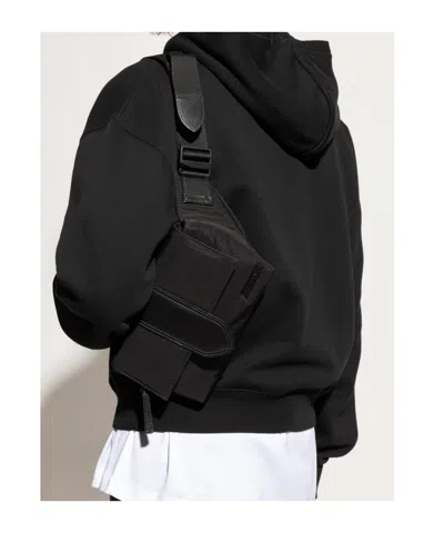 Jacquemus The Bambino Flap Bum Bag In Nylon With Smooth Leather Details In Black