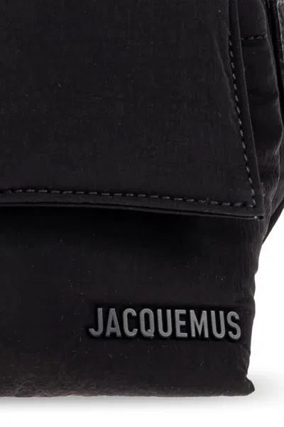 Jacquemus The Bambino Flap Bum Bag In Nylon With Smooth Leather Details In Black