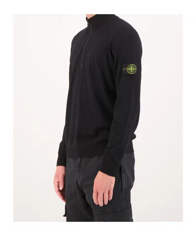 Stone Island Half-zip Wool Sweater In Black