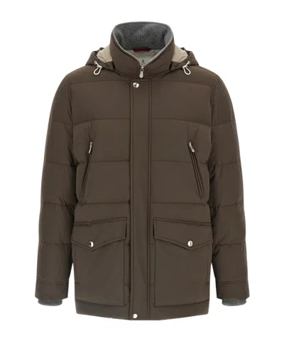 Brunello Cucinelli Knit Insert Down Jacket Puffer Jackets Brown In Brown