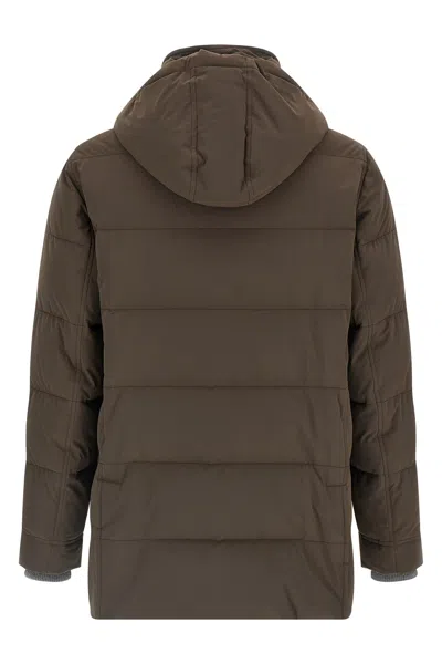 Brunello Cucinelli Knit Insert Down Jacket Puffer Jackets Brown In Brown