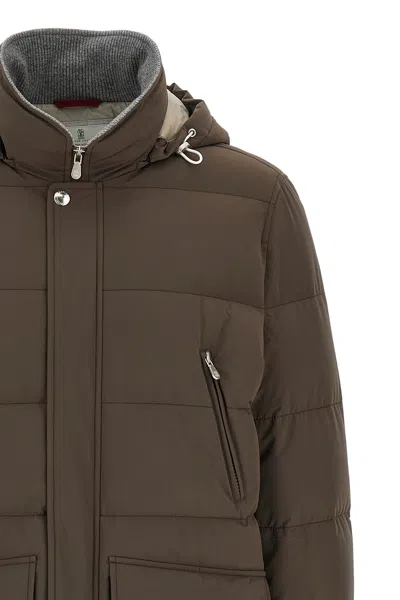 Brunello Cucinelli Knit Insert Down Jacket Puffer Jackets Brown In Brown