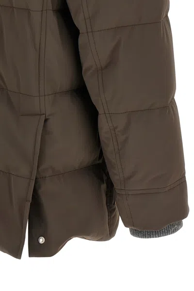 Brunello Cucinelli Knit Insert Down Jacket Puffer Jackets Brown In Brown